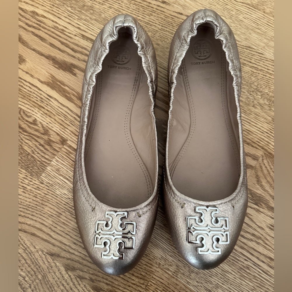 Tory Burch Melinda Metallic Leather Ballet Flats. Size 10.